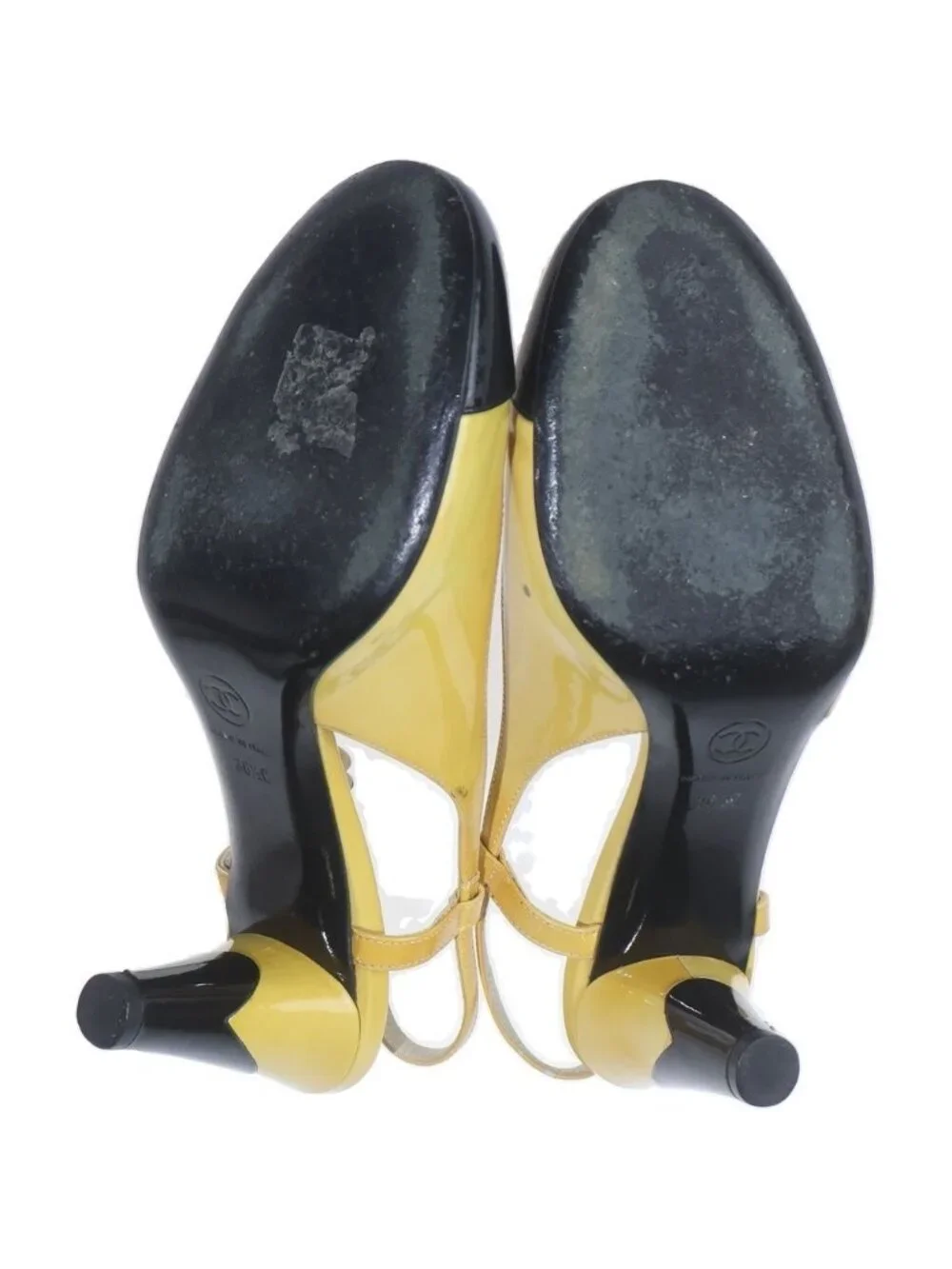 Chanel Camellia Heels Pumps Yellow Black